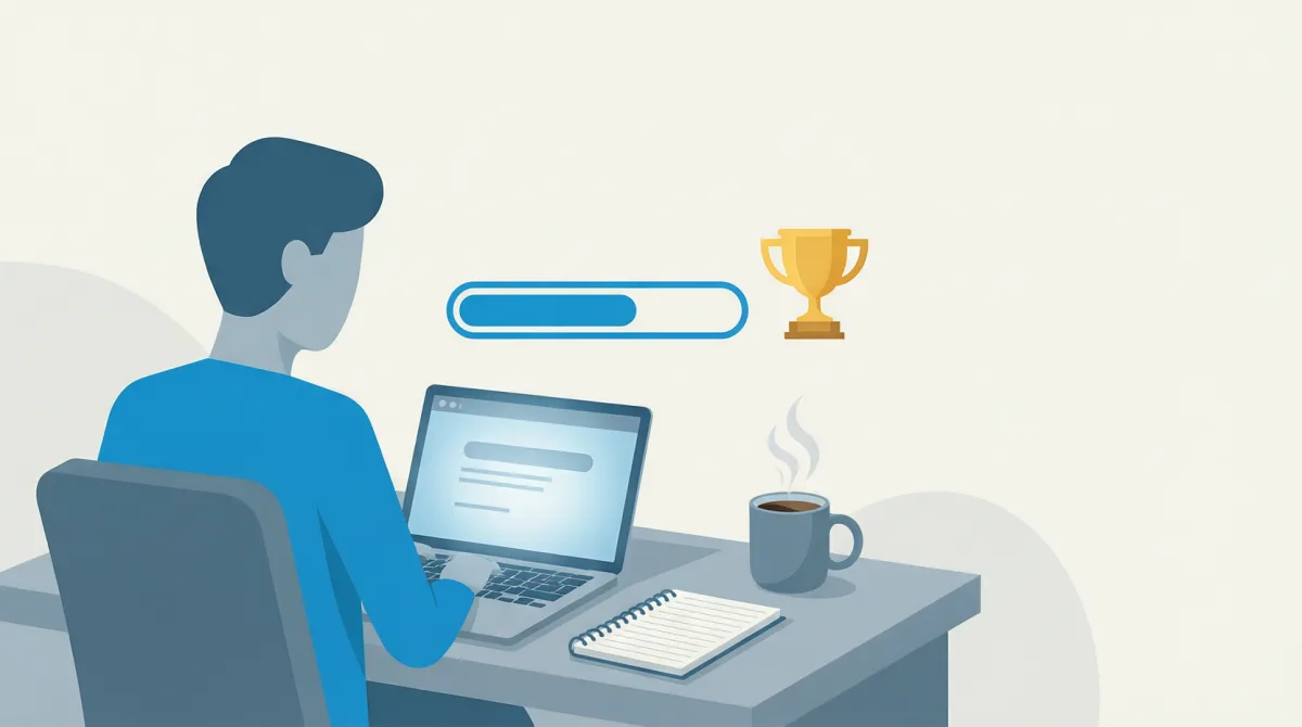 Person doing free help desk training at a home desk with a laptop